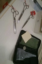 7,0 Japón 440C profesional tijeras de aseo para mascotas perro tijeras grandes rectos y adelgazamiento y curva tijeras pelo de perro Clipper B0013B