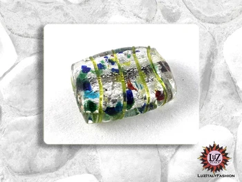 

50 Glass beads White Lines Green 25x20x5mm-rectangle