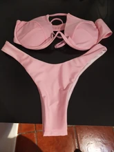 Conjunto de Bikini brasileño sin relleno para mujer, bañador Sexy de realce, traje de baño Bandage en 4 colores, envío directo