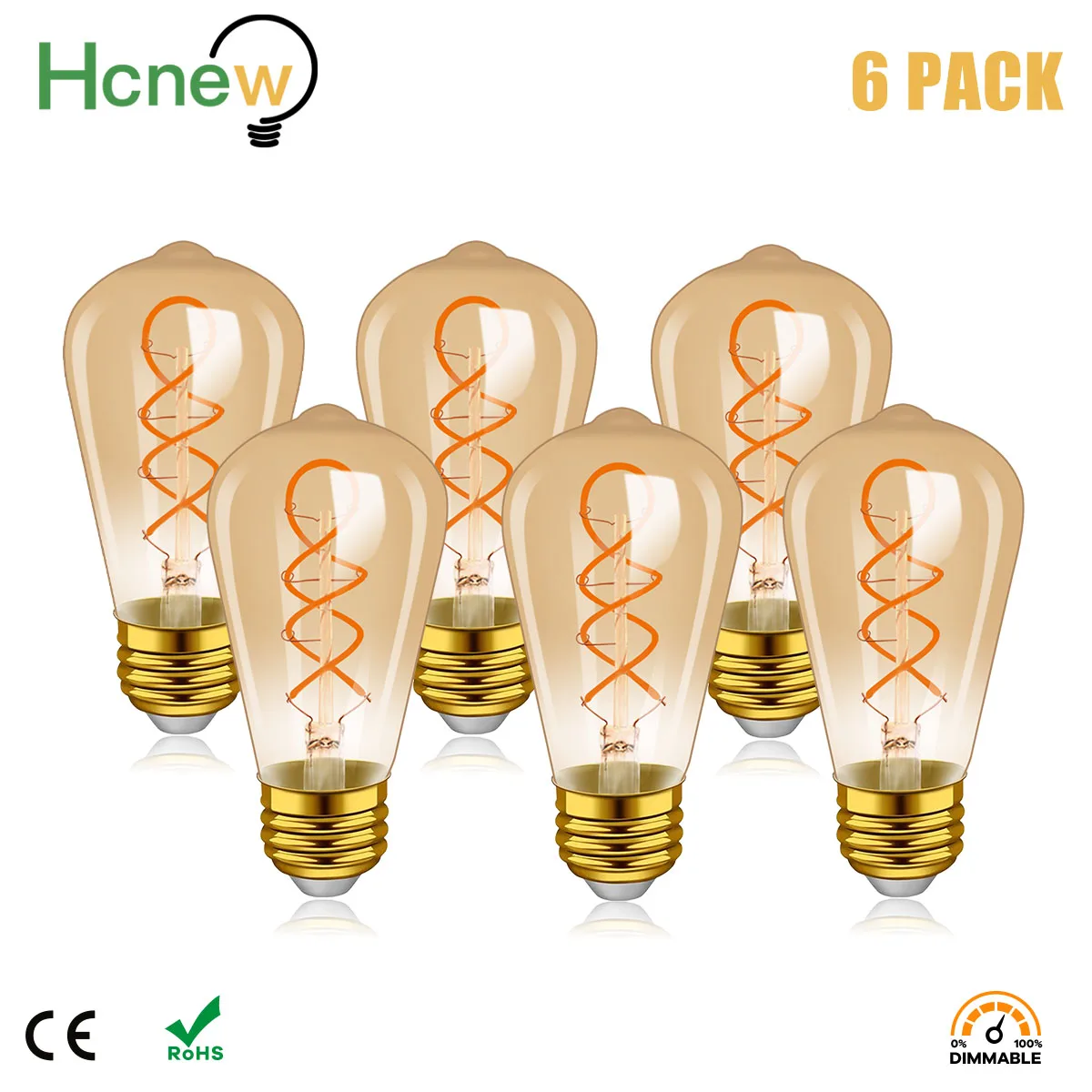 Vintage Edison LED Spiral Filament Light Bulb E27 ST64 4W Amber Warm White Retro Edison Candle Light Bulb 220V Home Decoration