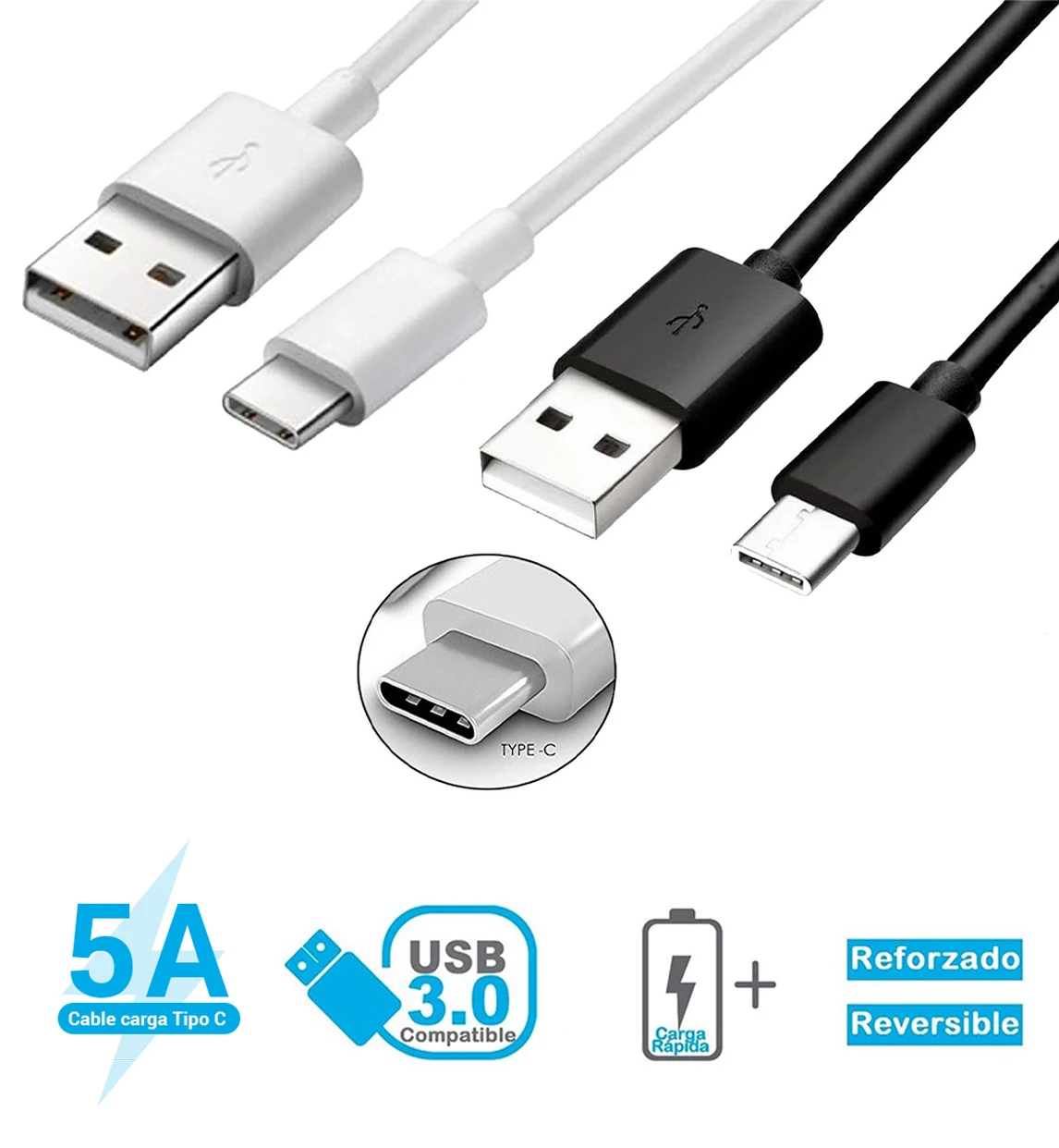  Cable USB tipo C de carga rápida de 10 pies, paquete de 2 cables  de alimentación trenzados, cargador de teléfono para Samsung Galaxy A11 A20  A21 A51 A41 A71 A80 A90