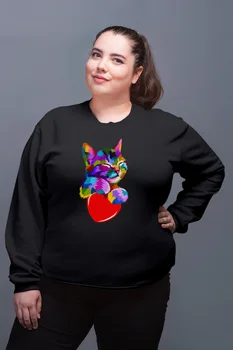 

Angemiel Wear Colorful Heart Wrapped Cat Black Women Sweatshirts