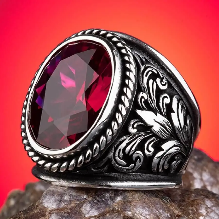 

Faceted Ruby Stone Men Ring Otttoman Style Men Jewelry High Quality Ring Unique Design Men’s