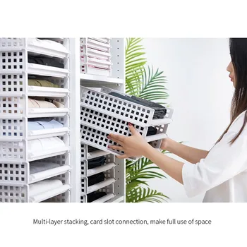 

2020 New Simple Modern Clothes Wardrobe Hollow Design Drawer-Type Storage Rack for Home Multi-layer Stackable Storage Rack Shelf