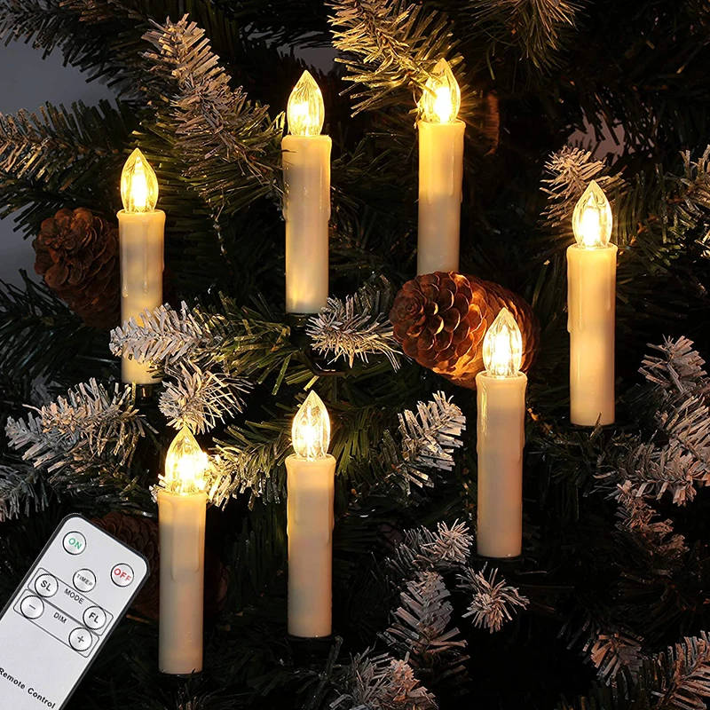 10 PCS Christmas Tree Candles Light Timer Remote Flameless Flashing Led  Electronic Candle New Year Home Decoration Candle Red