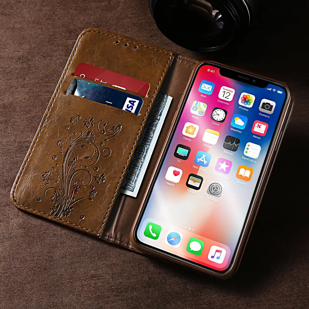 Чехол книжка FLOVEME из искусственной кожи в стиле ретро для iPhone XS XSMAX XR X 7 8 6 6S SE чехлы