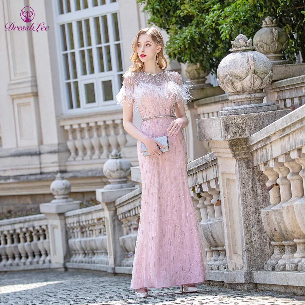 

DressbLee Evening Dress Crystal Pearl Beaded Sparkly Evening Dresses Long Elegant Formal Party Gowns robe de soiree vestido