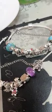 CHIELOYS-Pulseras con abalorios de estilo de dibujos animados para mujer, cuentas de cristal rosas chapadas en plata, cadena de serpiente, pulsera de marca, regalo de joyería para niños
