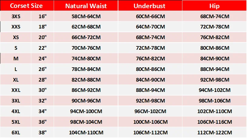 SIZE chart