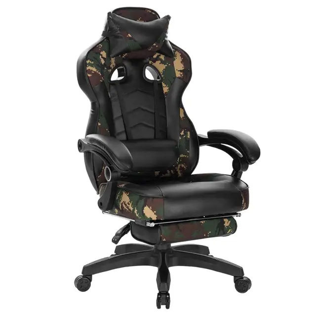 WOLTU Gaming Chair Racing Chair Office Chair Computer Chair Desk Chair Sports Seat with Headrest Lumbar Cushion with Footrest camouflage leather