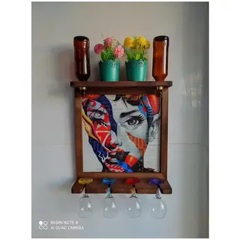 

Artificial Flowers Wall art murals wooden wine hanging glass goblets organizer home kitchen Bar Decor