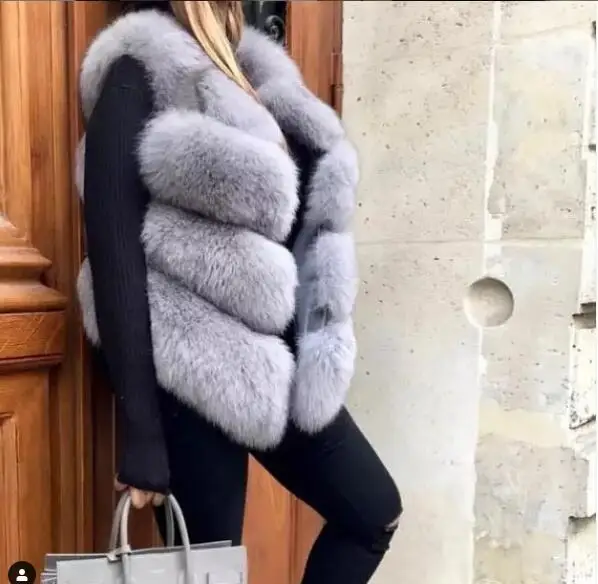 light grey Натуральная лисица меховая жилетка, куртка жилет без рукавов жилет женщина зима теплая Новая роскошная женская - Цвет: light grey