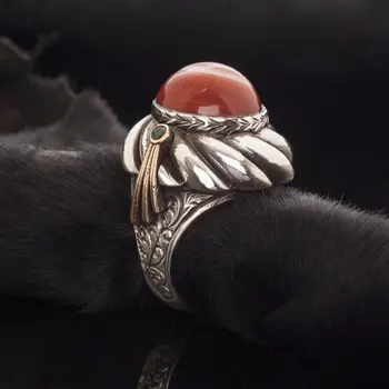 

925 Sterling New Grand Vizier Case Agate Stone Silver Ring Fashion Turkish Premium Quality Handmade Jawelery