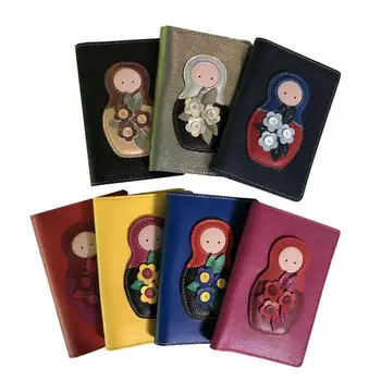 

Cover on the passport, cover on the documents, genuine leather matryoshka, woodsurf gift for girl, gift for friend