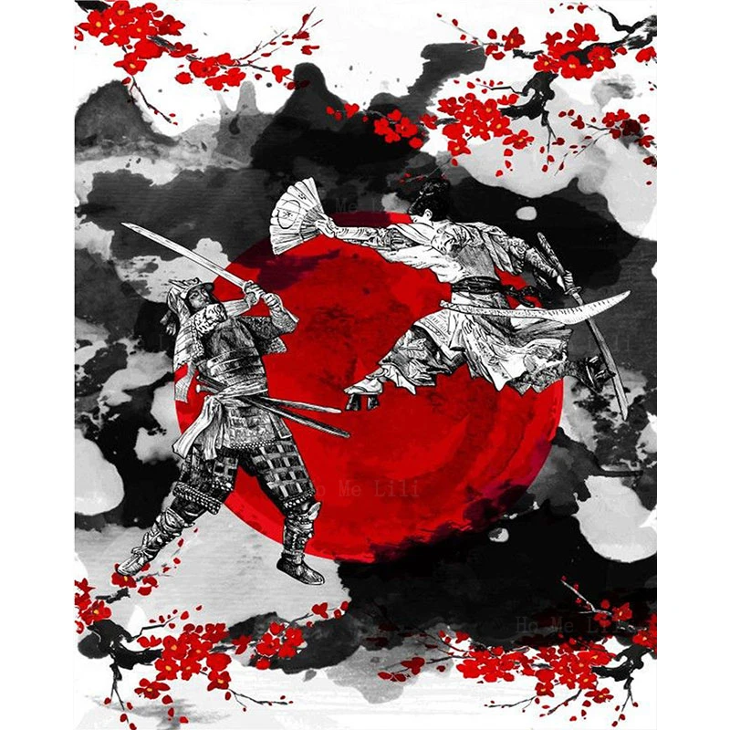 

Японская Сакура, Самурай, дуэль, татуировки укийое, Азиатский стиль, холст, настенное искусство от Ho Me Lili для искусства