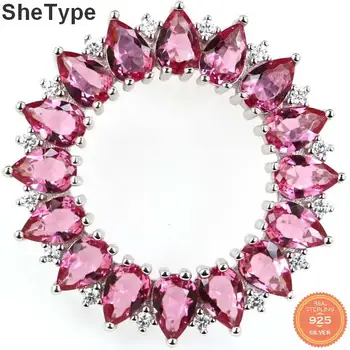 

30x30mm Deluxe 5.5g Created Pink Tourmaline CZ Wedding Ladies 925 Solid Sterling Silver Pendant
