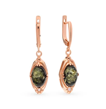 

Silver earrings with cubic zirconia and amber sunlight sample 925