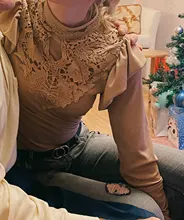 Shirts Simplee Ruffle Khaki Top Knitted-Top Flower Long-Sleeve Winter Fashion New Solid