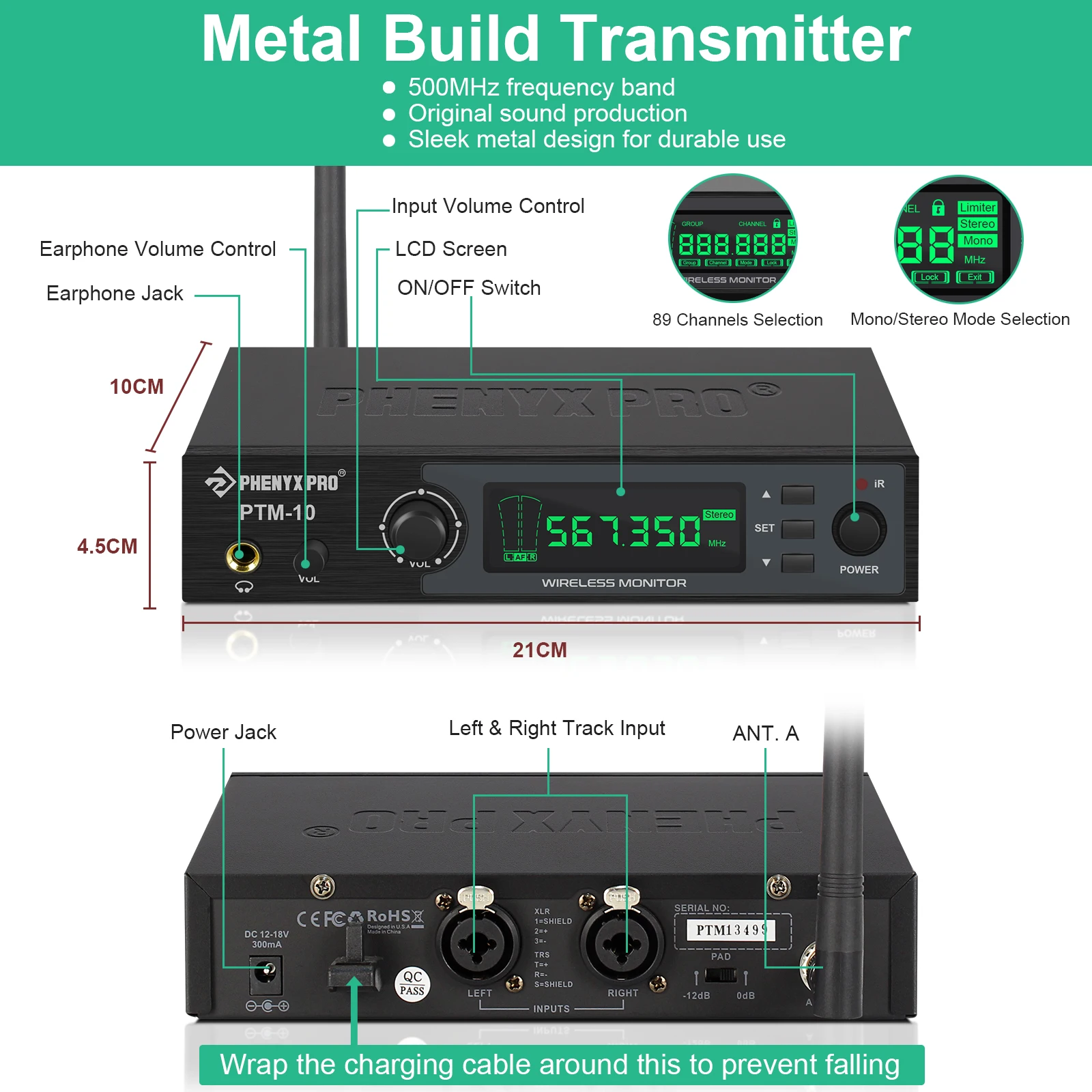 Phenyx Pro UHF Stereo Wireless in Ear Audio Monitor System