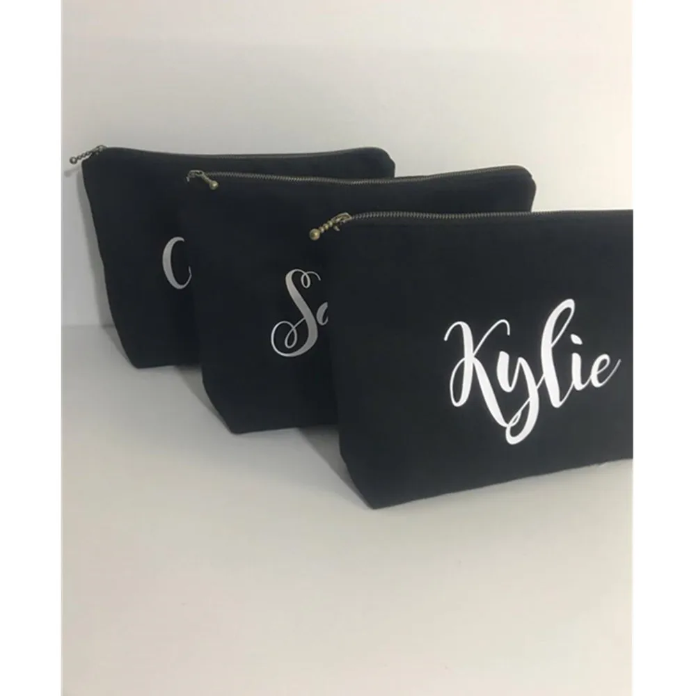 Maid of Honor Makeup Bag, Custom canvas Bridesmaid Cosmetic Bags, wedding thank you Gift, bridal party Toiletry Bag, Name Pouch