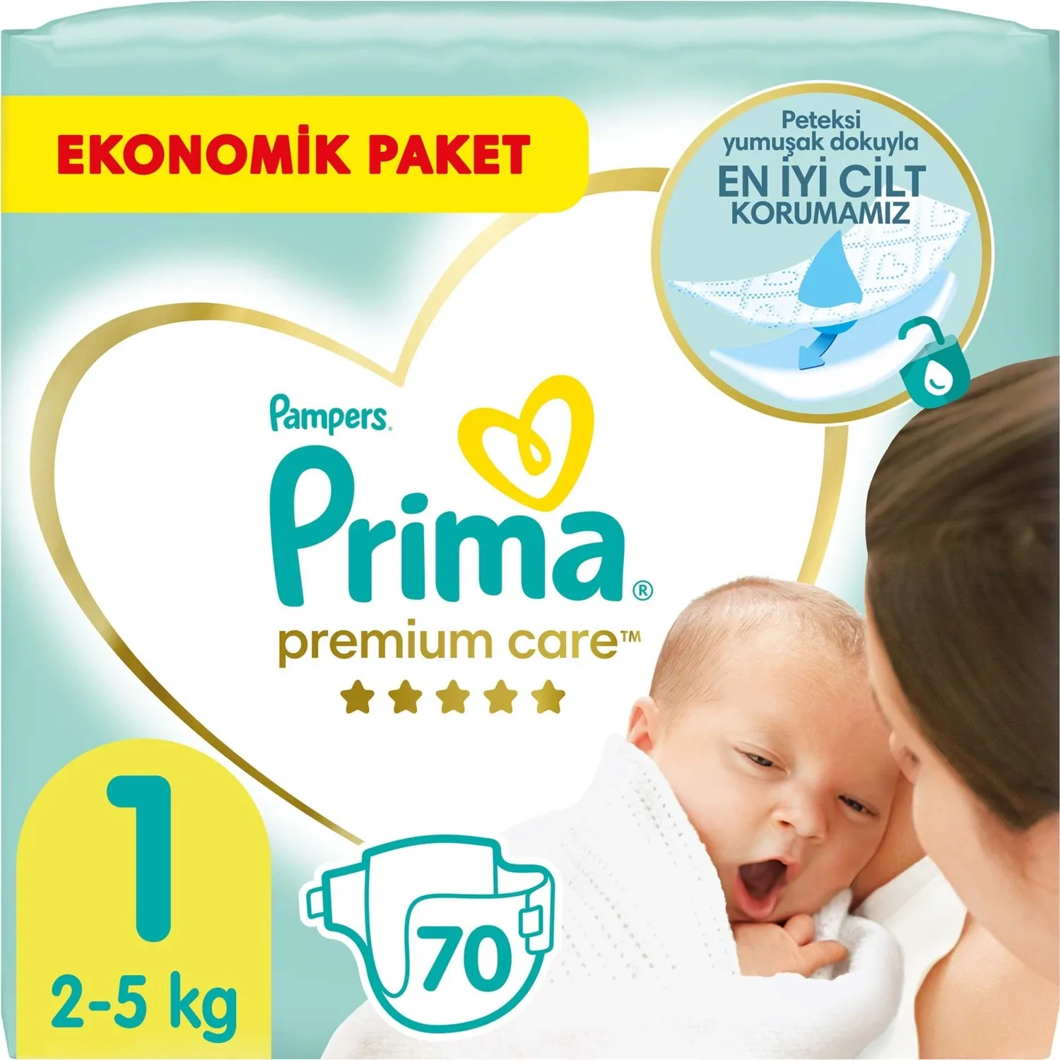 Pampers-pañal para bebé, cuidado Premium, 1 talla, 70 piezas, paquete  asequible 1 Número de pañales para bebé Productos para bebé