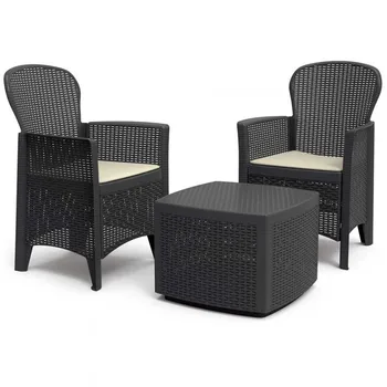 

Set of garden table and 2 armchairs with cushions Tree anthracite Progarden