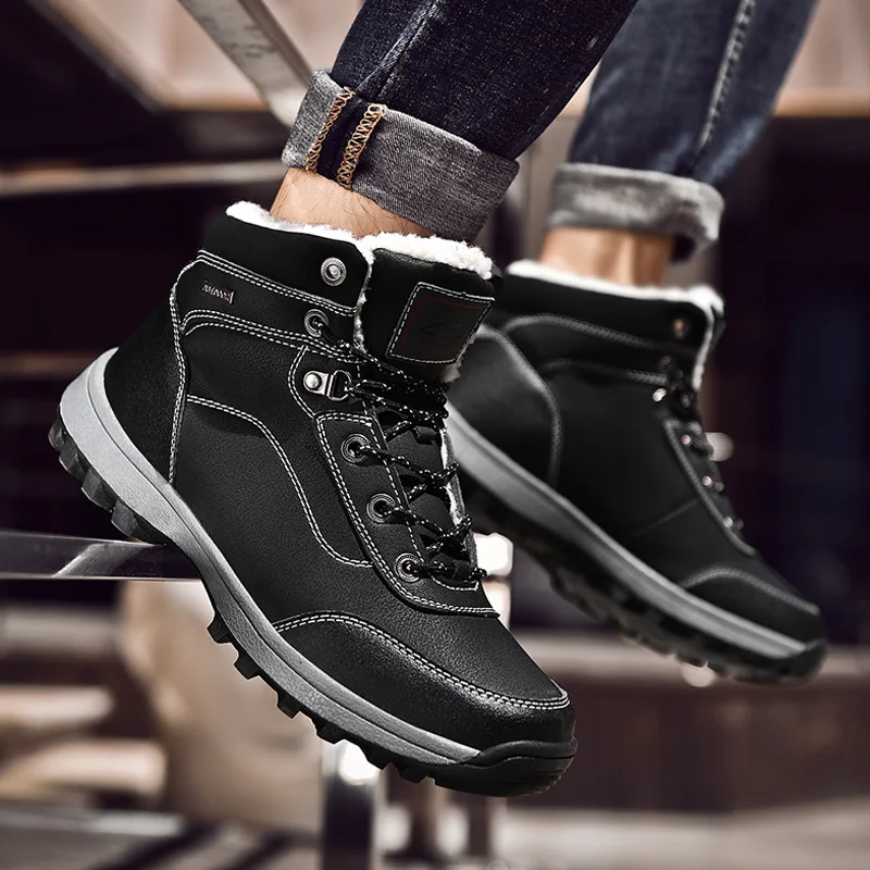 

2019 Cotton Shoes Men's Winter Warm Plus Velvet Thickening All Matching High Shoes Cold Protection Casual Snow Boots Size 37-47