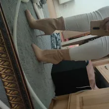 Aphixta-Botas de tacón de hoja de Metal para mujer, Botines de tacón de aguja, de tela elástica, puntiagudas