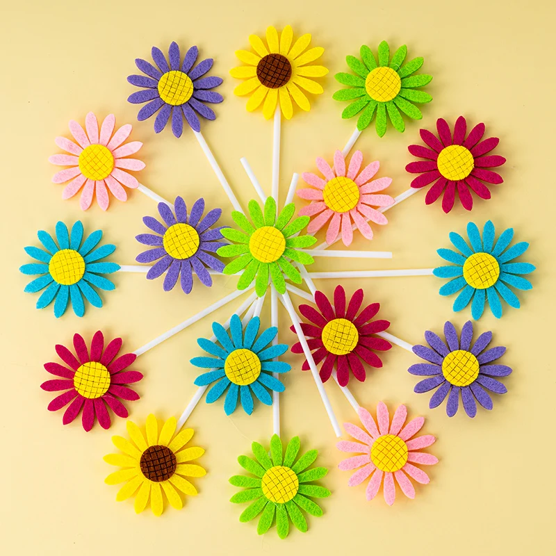 

5pcs Sunflower Cupcake Toppers Happy Birthday Party Decorations Baby Shower Wedding Supplies Favors Children Gift