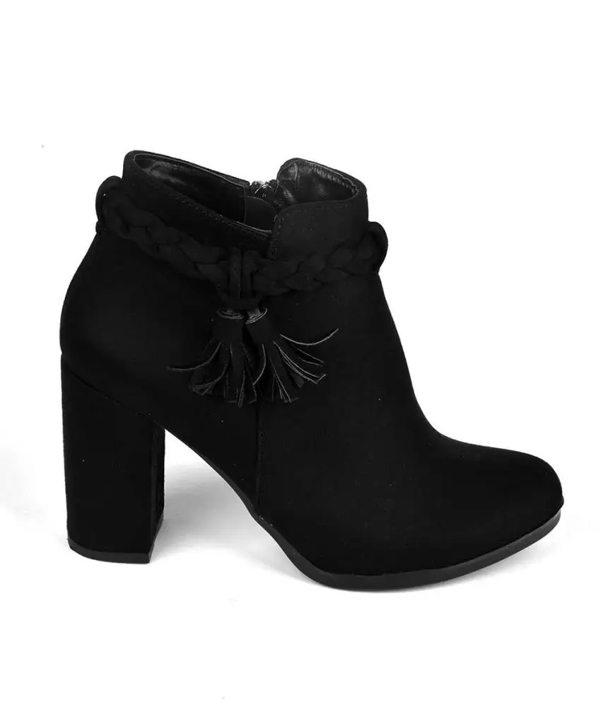 

Mosimoso Women's Ankle Height Boot Black Suede Rope Braided Tassel Ladies High Heels Boots