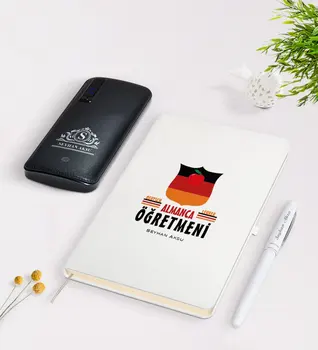 

Personalized German Teacher White Notebook Pen 12.000 Mah Powerbank Gift Set