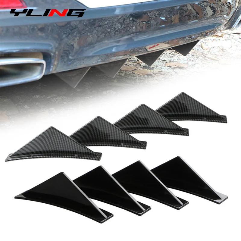 4pcs Car Shark Fin Universal Triangular Rear Bumper Diffuser Spoiler Protector Carbon Fiber Chassis Lip Decoration car bumper spoiler
