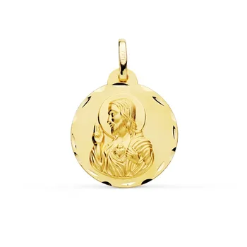 

Medal 9k Gold Heart of Jesus 20mm. Round smooth fence carved details