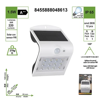 

SOLAR LED white wall apply with SENSOR 1.5W 220LM 6000K FRIA light