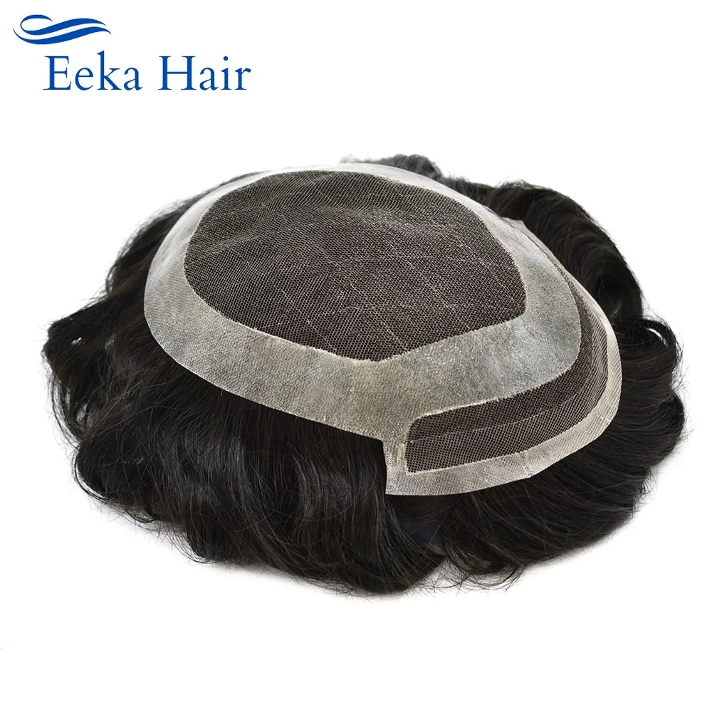 

Человеческие волосы, французский цвет, выбеленный передний индийский Реми, мужской парик с полимерным покрытием вокруг ПУ, мужской парик ручной работы 1B #