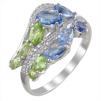

Jewelry Tradition ring with хризолитами, tanzanites and cubic zirconia