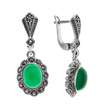 

Silver earrings with agate Green