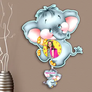 

Personalized Decorative Puppy Elephant Design Movable Wooden Wall Clock