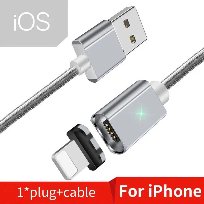 Магнитный Micro USB кабель для iPhone samsung, кабель для быстрой зарядки и передачи данных, Магнитный зарядный кабель usb type C, 3 м, кабель для мобильного телефона - Цвет: Silver iOS Cable