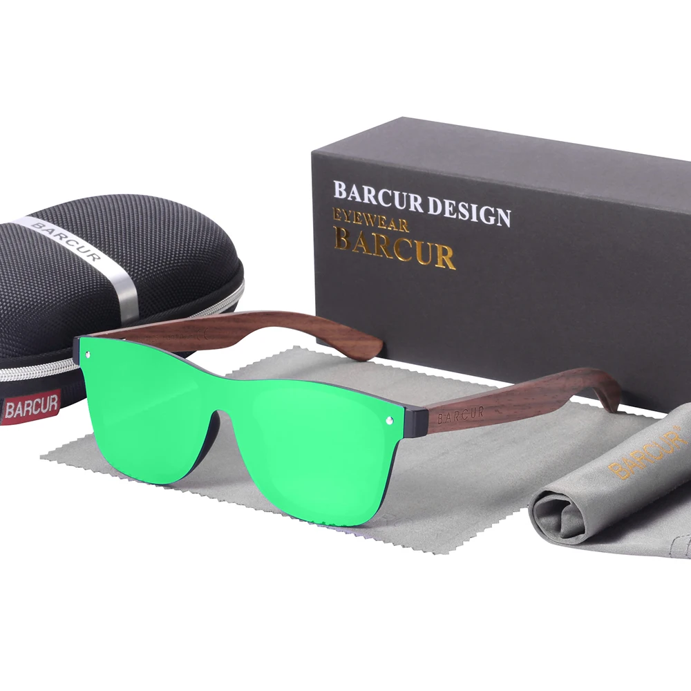 BARCUR Luxury Mirror Sunglasses for Men Polarized Colored Women Sun Glasses UV400 Male Classic Square Eyewear