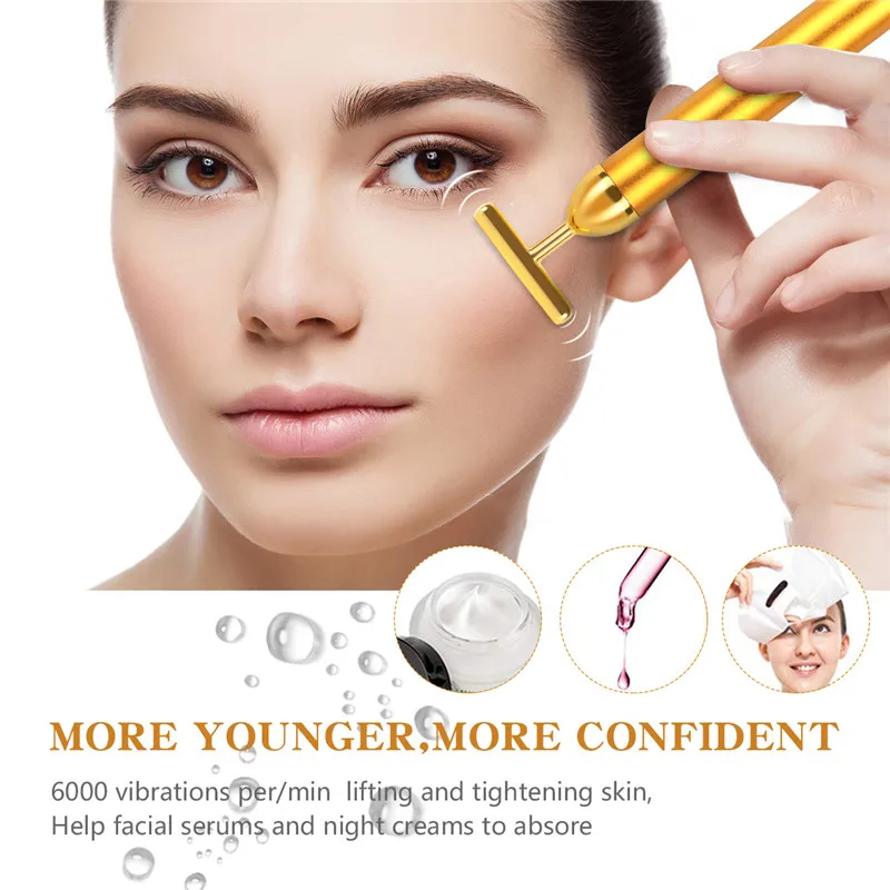 Billige Gesicht Straffende 24k Goldene Schönheit Bar Pulse Gesichts Gesicht Massager Elektrische Arm Auge Nase Kopf Massager Anti Falten hautstraffung