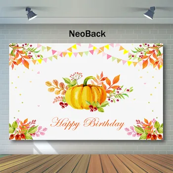 

NeoBack Pumpkin Theme Happy Birthday Photography Backdrops Autumn Maple Flag Photo Background Birthday Banner Decor Backdrop
