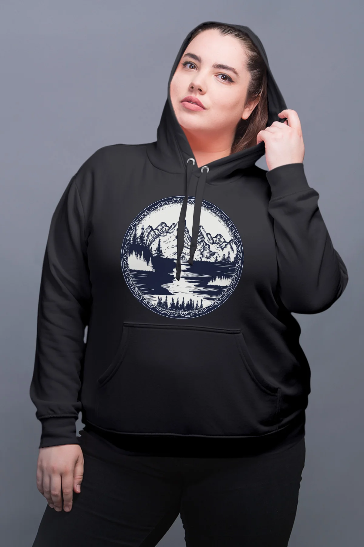 Женская толстовка с капюшоном Angemiel Wear Mountain And Lake Black | одежда