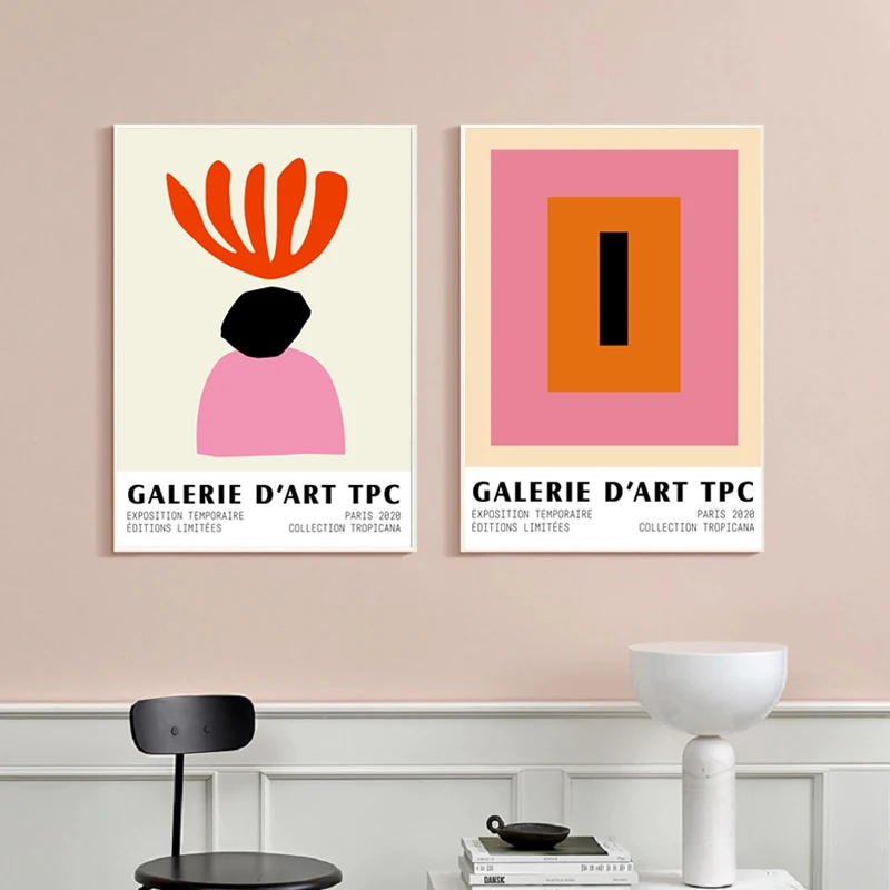 pink red colour block art prints