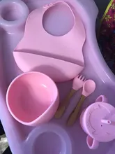 5Pcs/1 Conjunto bebé de silicona alimentación tazón vajilla impermeable cuchara antideslizante vajilla libre de BPA silicona platos para bebé vajilla