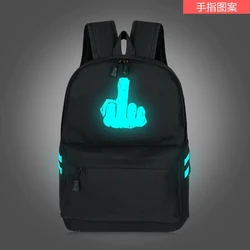 2022 New Bags Men Women Luminous Canvas Backpacks Cartoon Cat Finger Printed Back Packs Girl Boy Black Funny School Bags