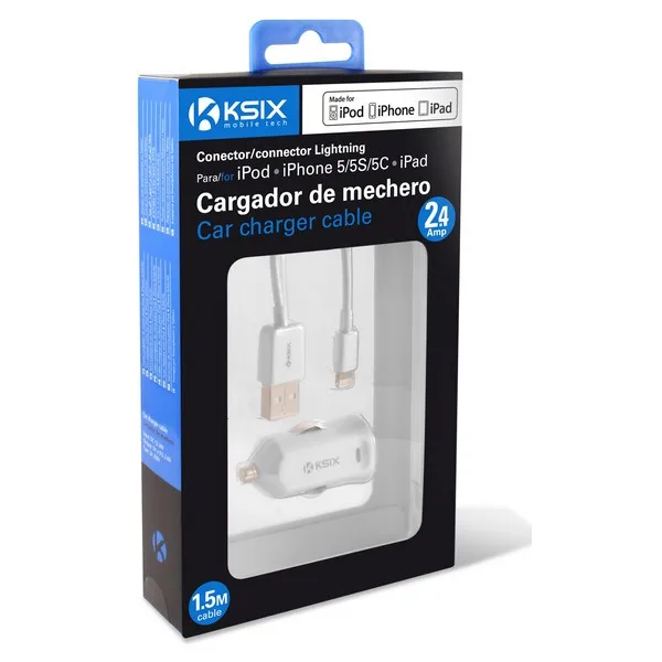 USB Автомобильное зарядное устройство+ кабель с сертификацией MFi Lightning 2,4 A белый