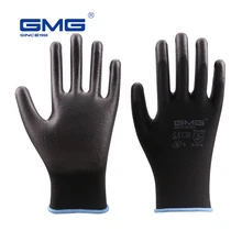 Горячая Распродажа, GMG CE сертифицированные EN388 черные, красные, белые, Полиэстеровые, белые, черные, Полиуретановые защитные рабочие перчатки, механические, черные перчатки