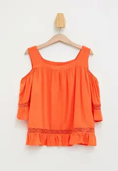 

DeFacto Summer Girl Fashion O-neck Short Sleeve Kids Casual Ruffles Pure Color T-shirt Girls Lovely Tops New - L2074A619HS