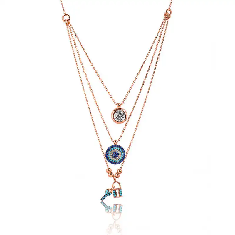 

Armagano 100% 925 Sterling Silver Three Chain Key Luck Necklace Quality and Original Women Amulets